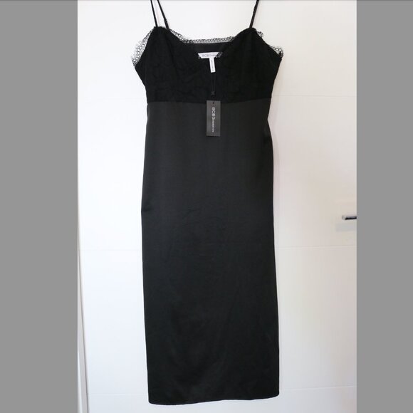 NWT BCBGeneration Black Satin Lace Bust with Slit Women's Slip Dress Size 8 - Picture 2 of 8